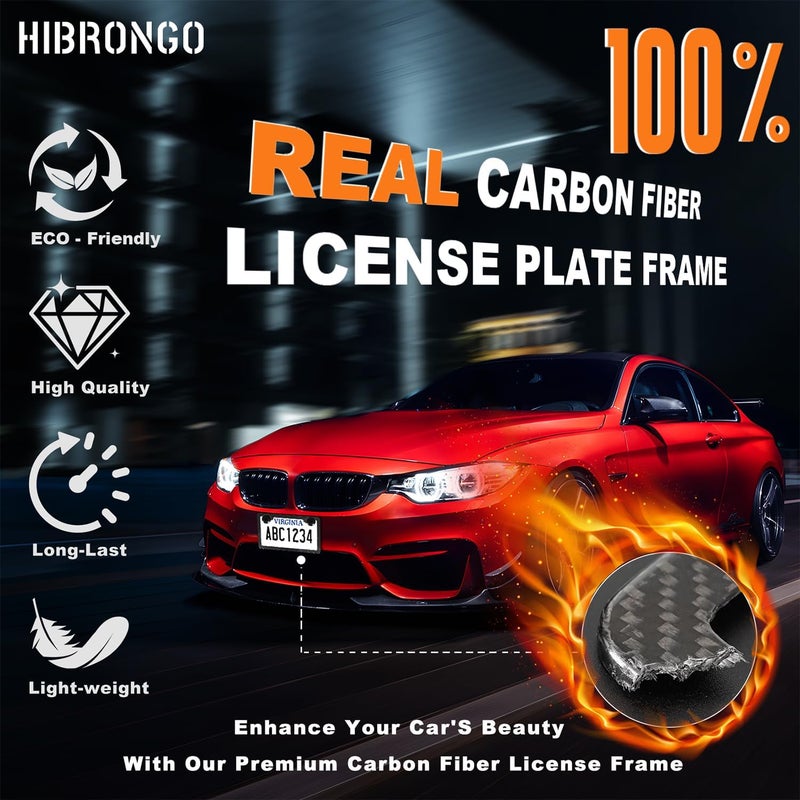 HIBRONGO Real Carbon Fiber License Plate Frame Handcrafted 100% Full Carbon License Plate Frame Black 6″×12″ License Plate Holder Car Tag Frame with Anti Theft Screw Hardware - 1 Pack 2 Hole Slim Edge - Image 2